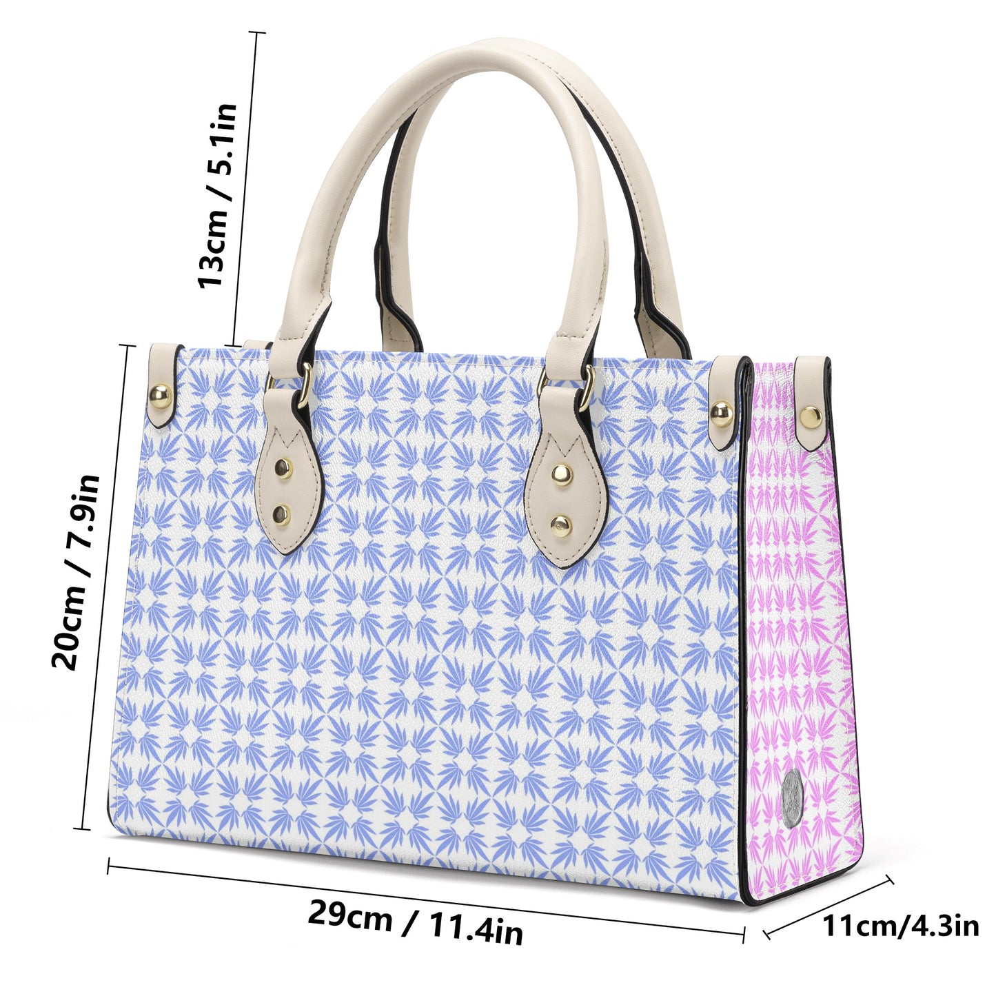 Quatrefoil Print On Vegan Leather Tote in Watteau Blue and Pouf Pink
