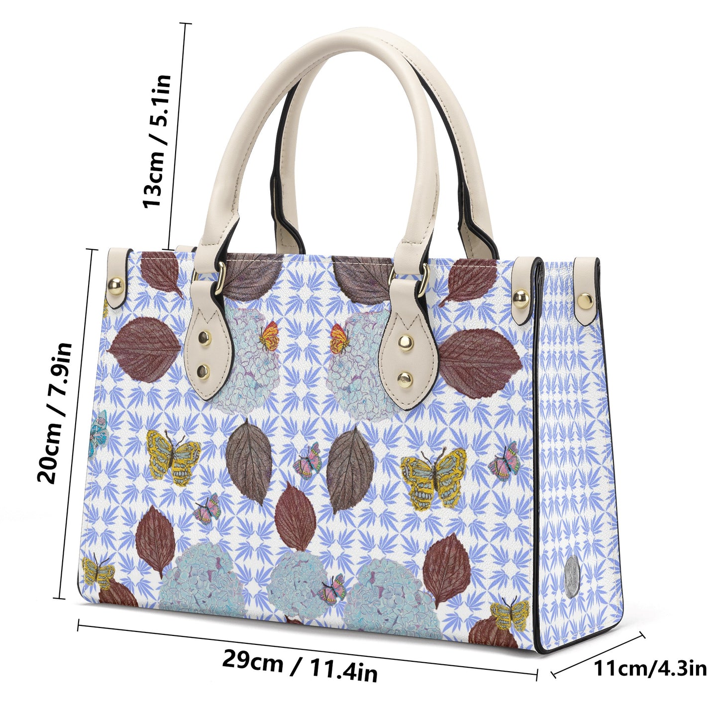 Leather Tote with Aubergine Hydrangea Leaves, Flora and Fauna