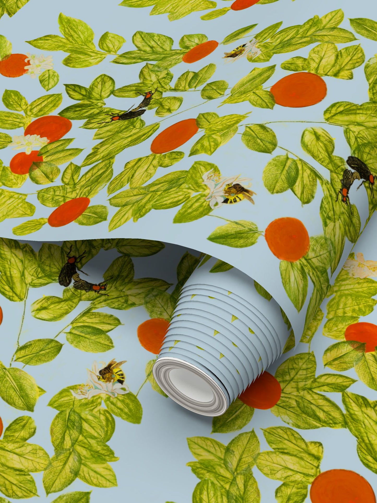 Citrus with Bees and Lovebugs on Cloud Blue Wallpaper