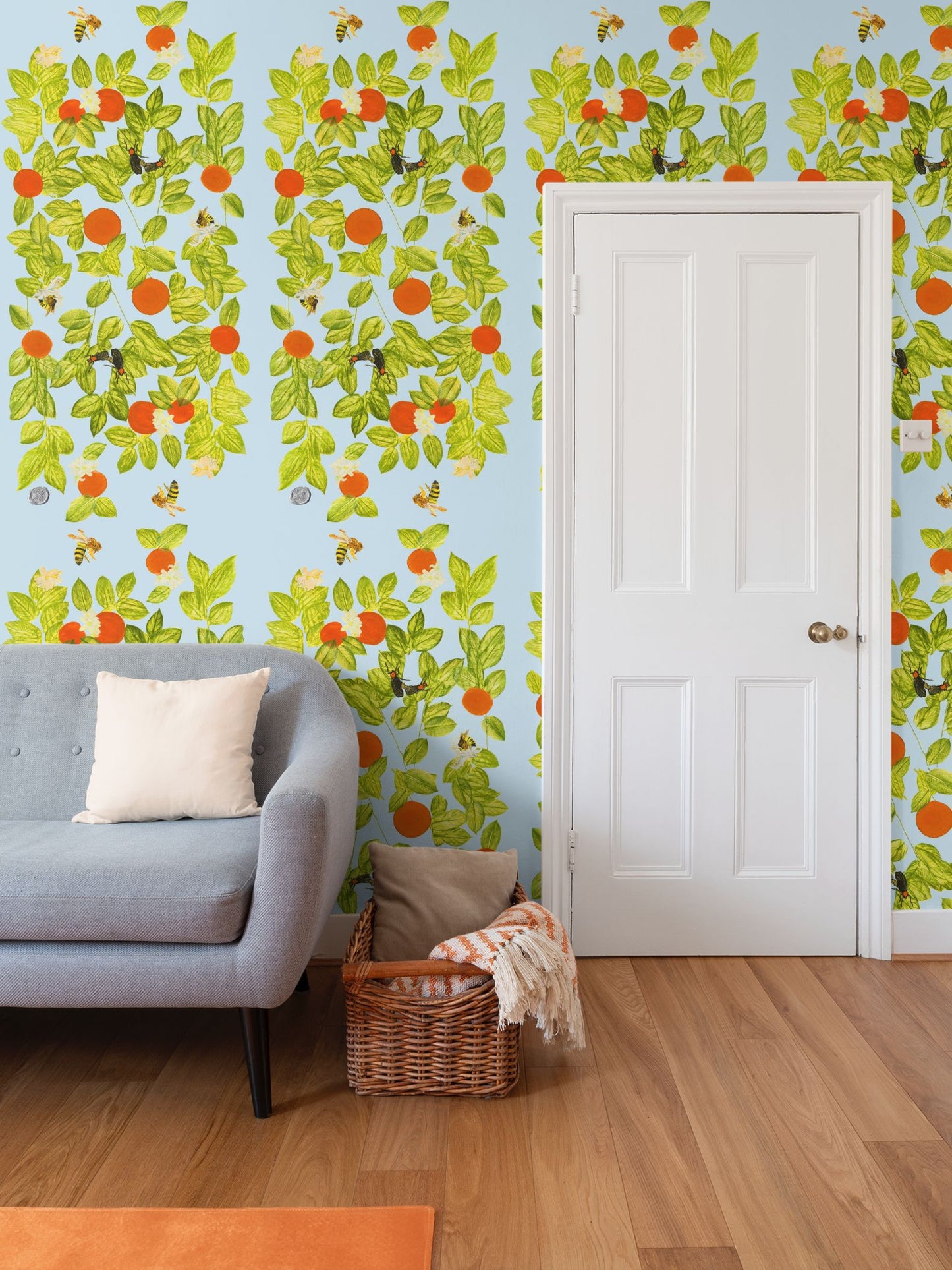 Citrus with Bees and Lovebugs on Cloud Blue Wallpaper