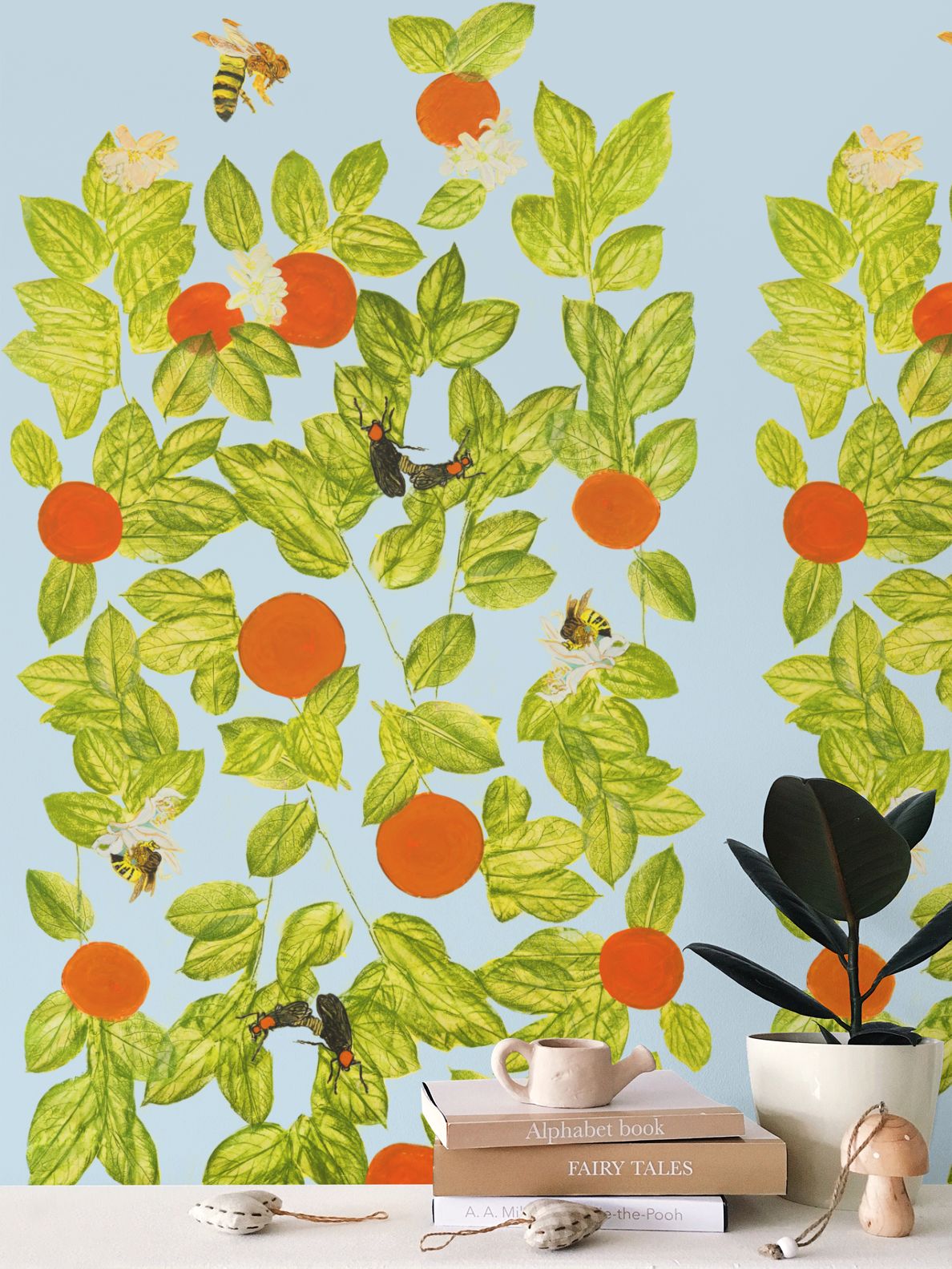 Citrus with Bees and Lovebugs on Cloud Blue Wallpaper