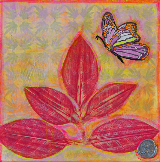 Fuchsia Citrus Leaves with Butterflies II