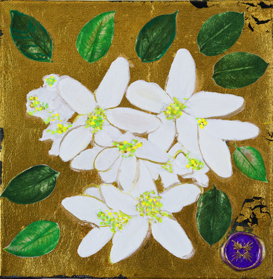 Gold Leaf with White Citrus Blossoms I