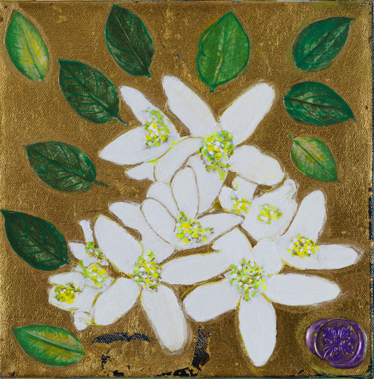 Gold Leaf with White Citrus Blossoms II