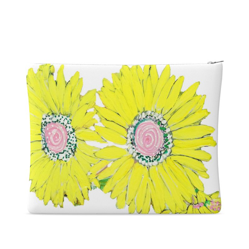 Yellow Daisy Leather Clutch Bag