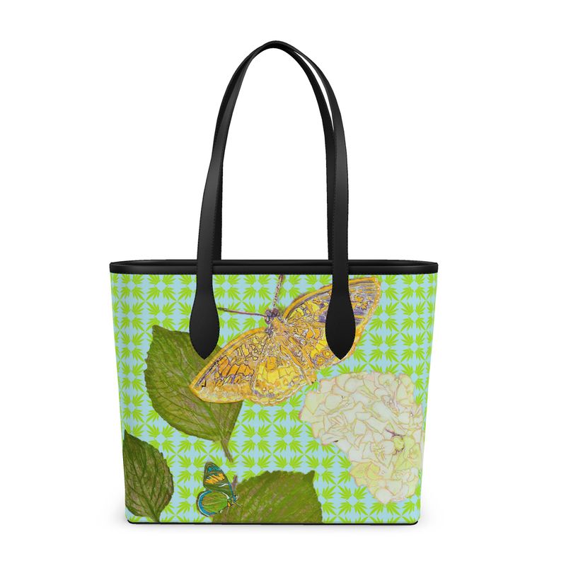 Hydrangea and Gilded Moth Leather Tote