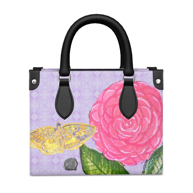 Camellia Japonica on Light Orchid Leather Tote