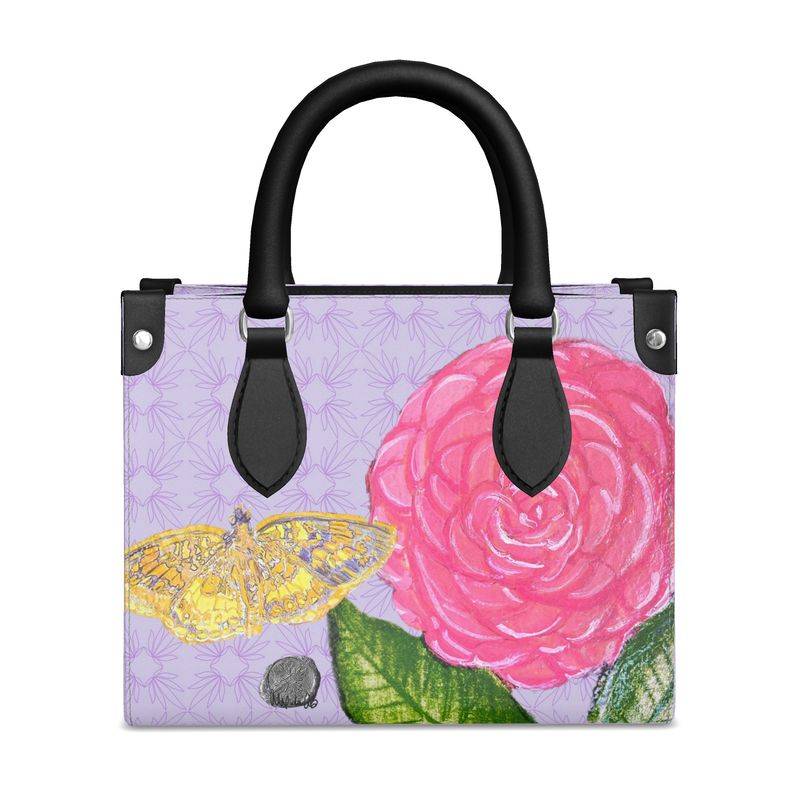 Camellia Japonica on Light Orchid Leather Tote