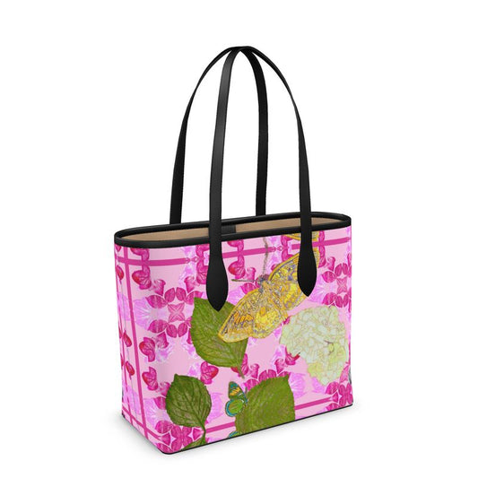 Neo Pink Ivy and Gilded Moth Leather Tote