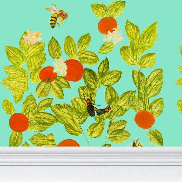 Citrus with Bees and Lovebugs on Pool Blue