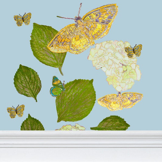 Hydrangea on Watteau Blue Wallpaper Full Size