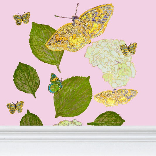 Hydrangea and Butterflies on Polo Pink Full Size