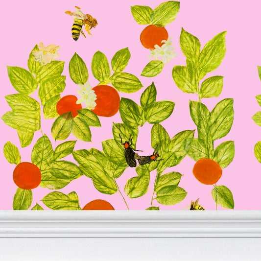 Citrus with Bees and Lovebugs on Pink Polo Wallpaper