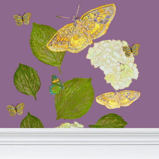 Hydrangea on Orchid with Butterflies Full Size
